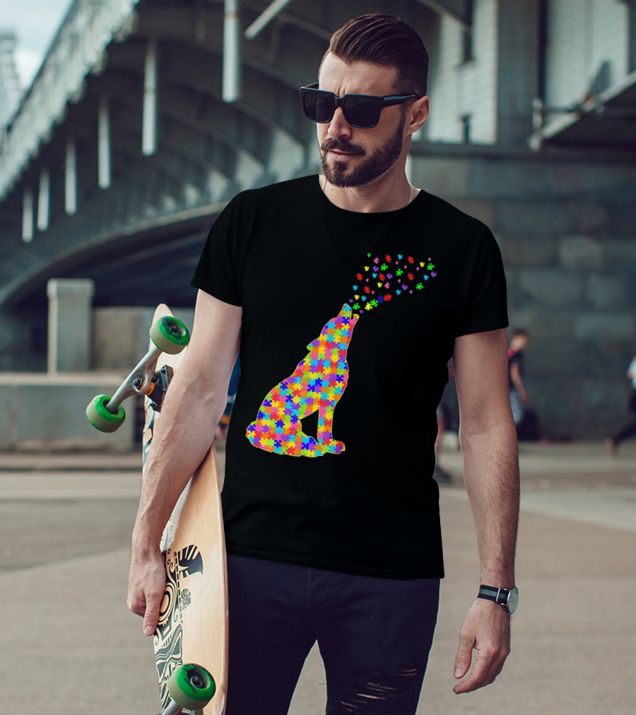 Wolf Puzzle Autism Awareness Puzzle Pieces T-Shirt