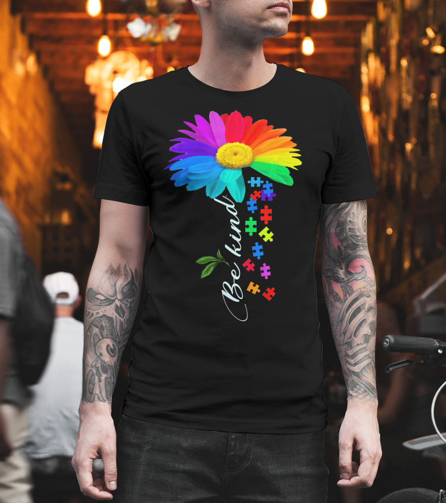 Be Kind Autism Awareness Choose Kindness Rainbow Flower Puzzle Pieces T-Shirt