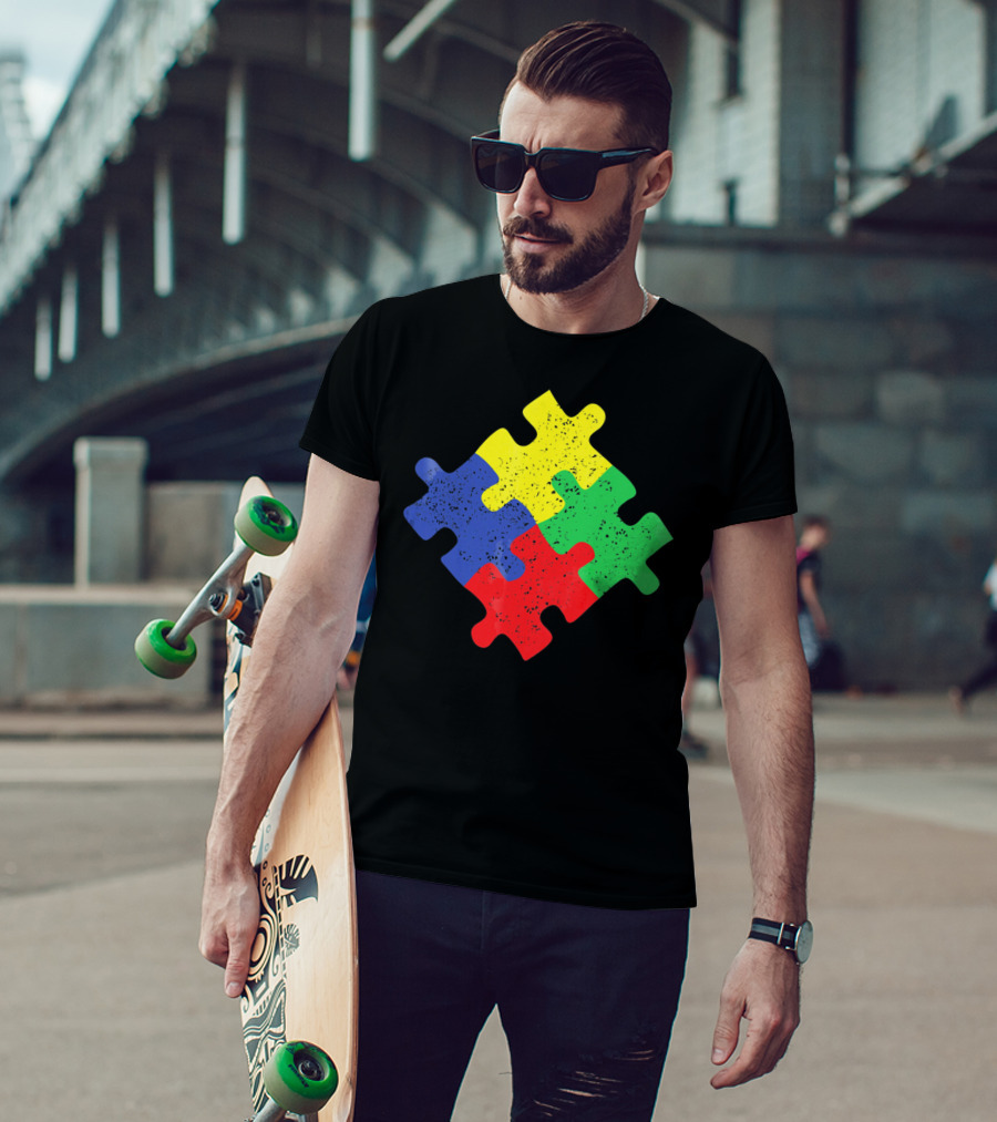 Retro Puzzle Piece Autism Awareness T-Shirt