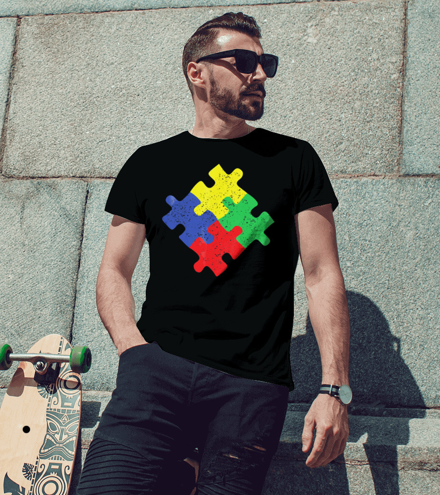 Retro Puzzle Piece Autism Awareness T-Shirt