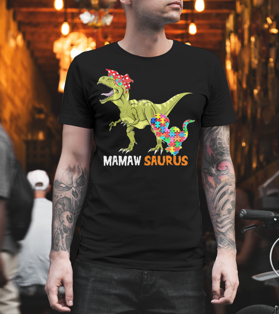 Mamaw Saurus Dinosaur Puzzle Bandana T-Shirt