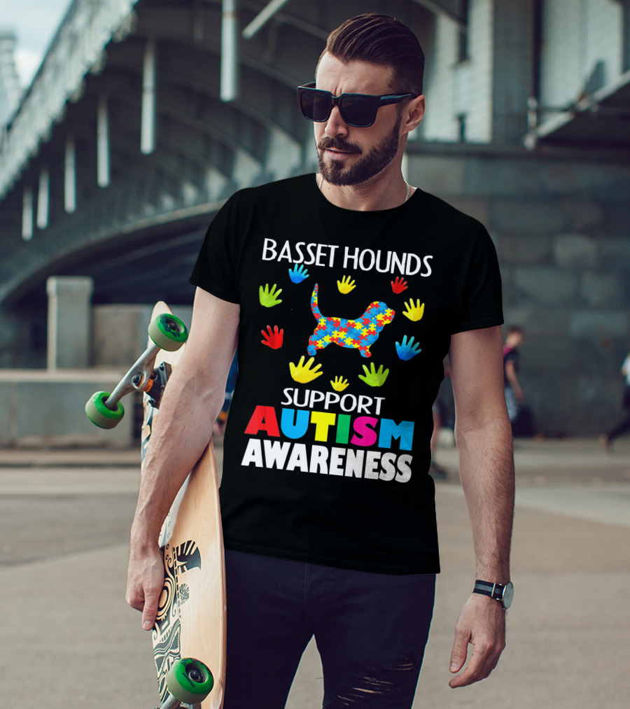Basset Hounds Support Autism Awareness Puzzle Pattern Hands T-Shirt