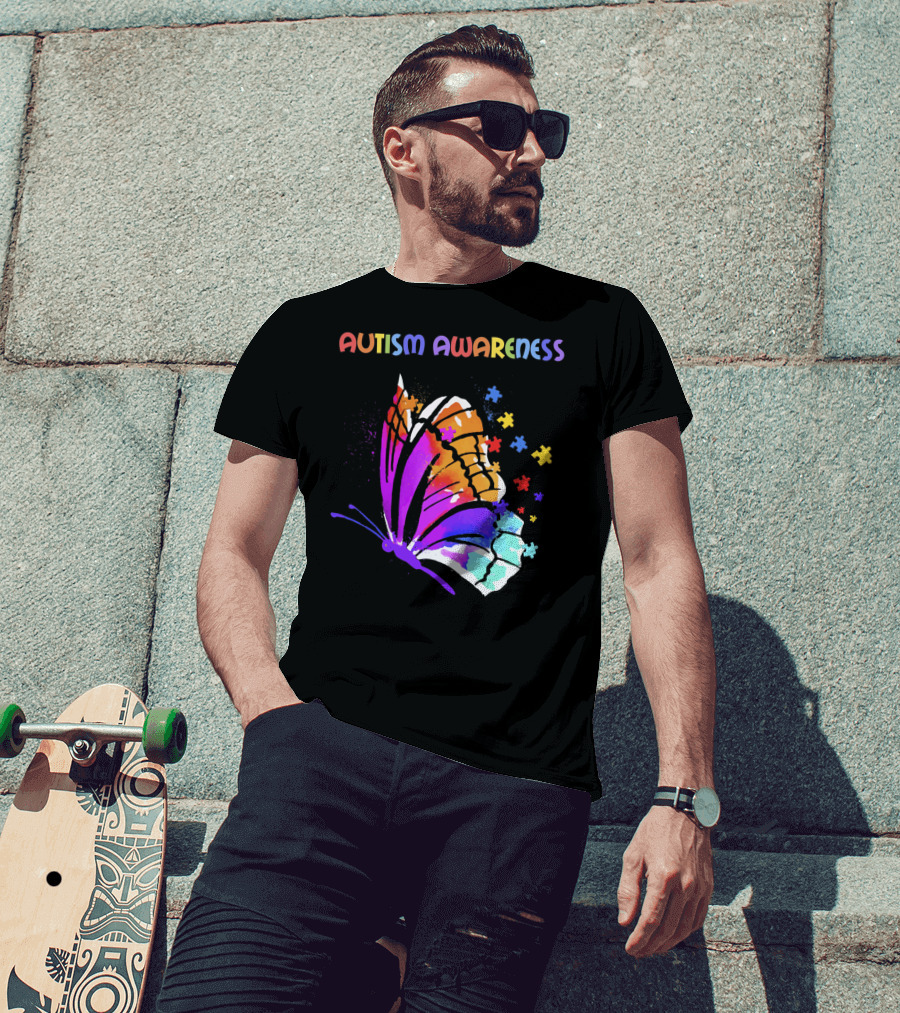 Autism Awareness Colorful Butterfly With Puzzle Pieces T-Shirt