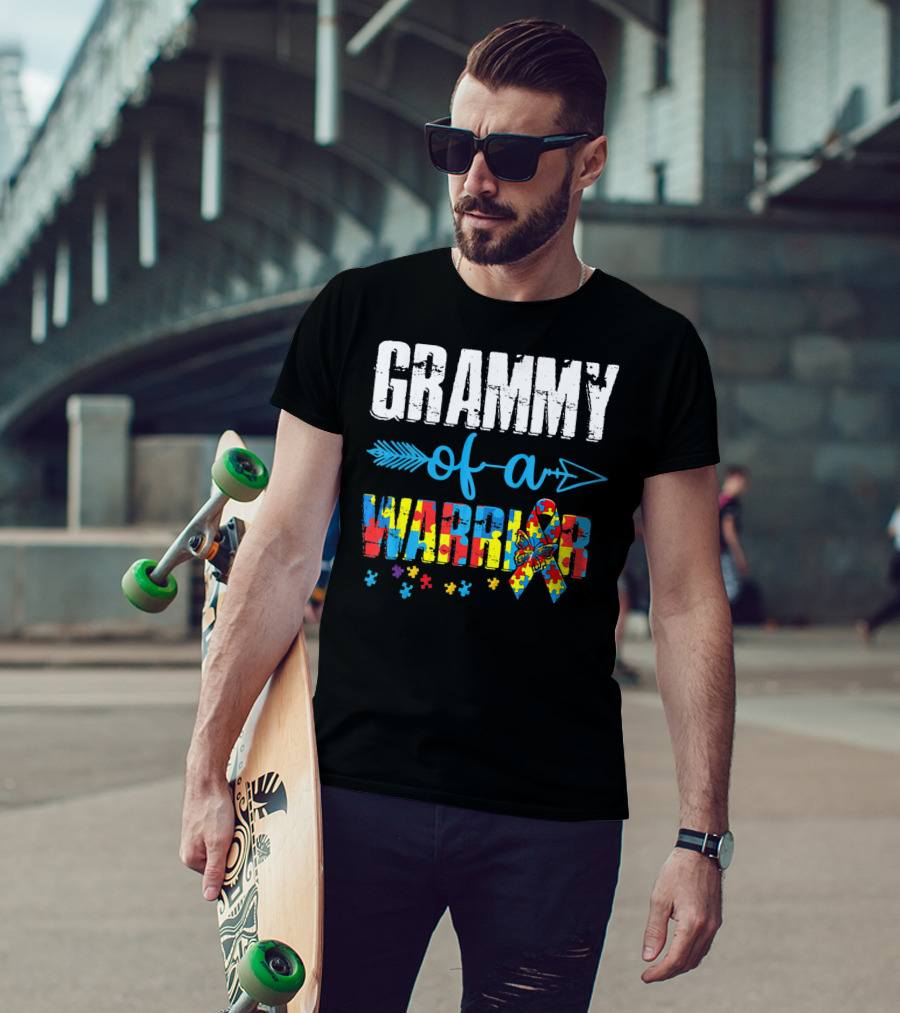 Grammy Of A Warrior Autism Awareness Puzzle Piece T-Shirt