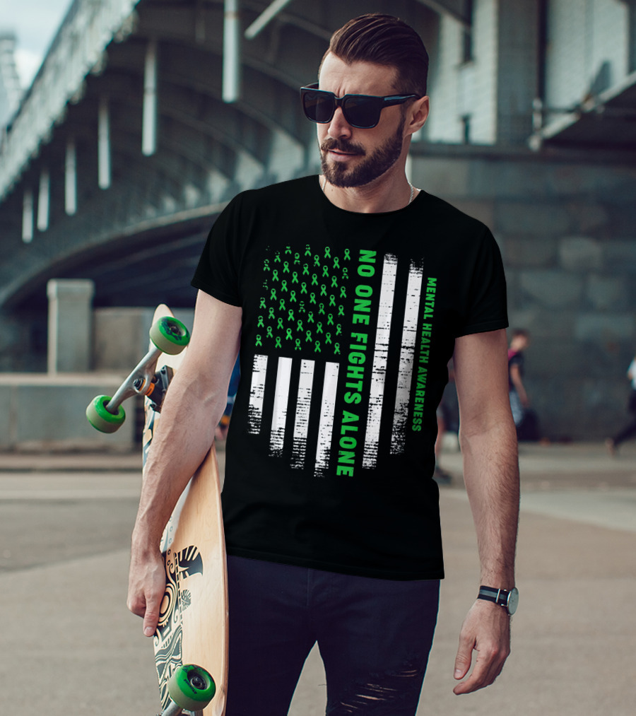 No One Fights Alone USA Flag Mental Health Awareness T-Shirt