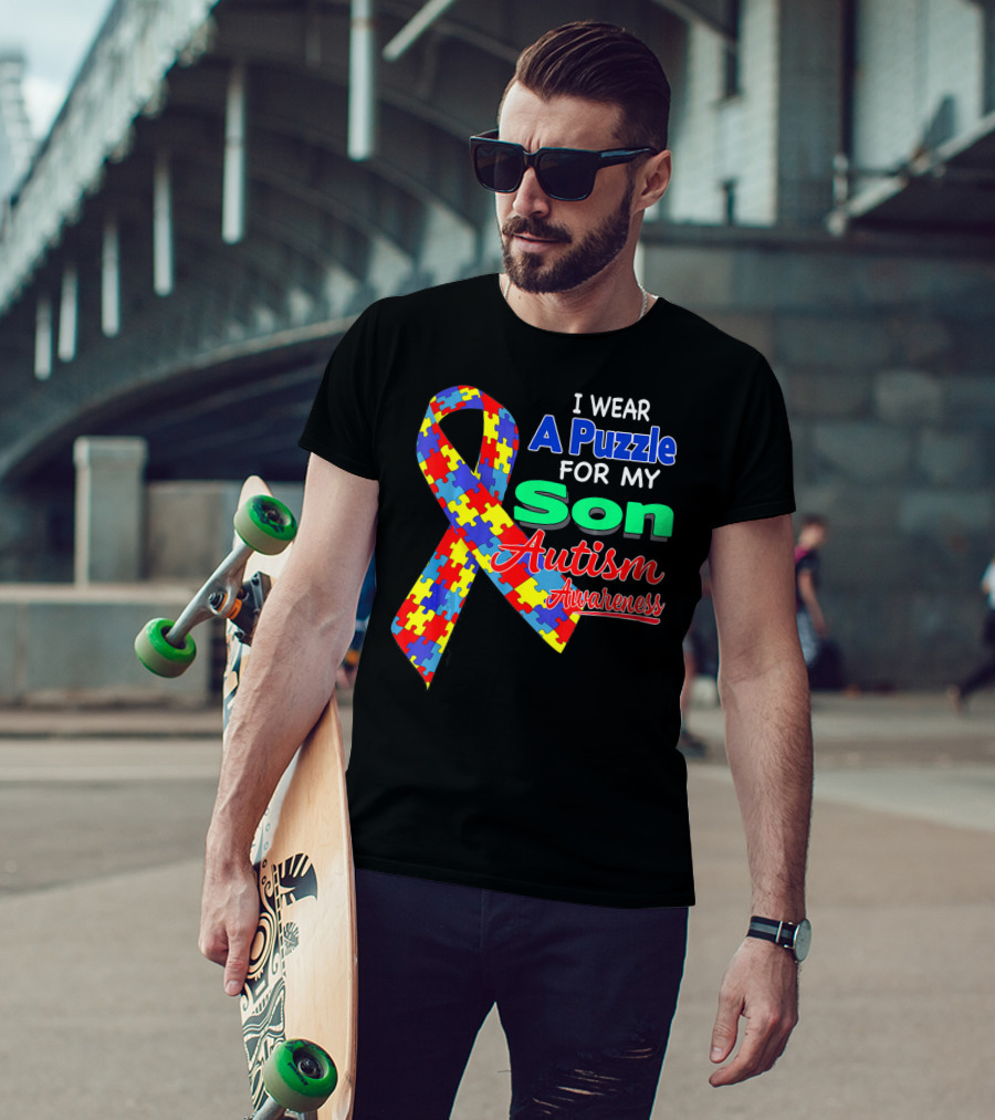 I Wear A Puzzle For My Son Autism Awareness T-Shirt