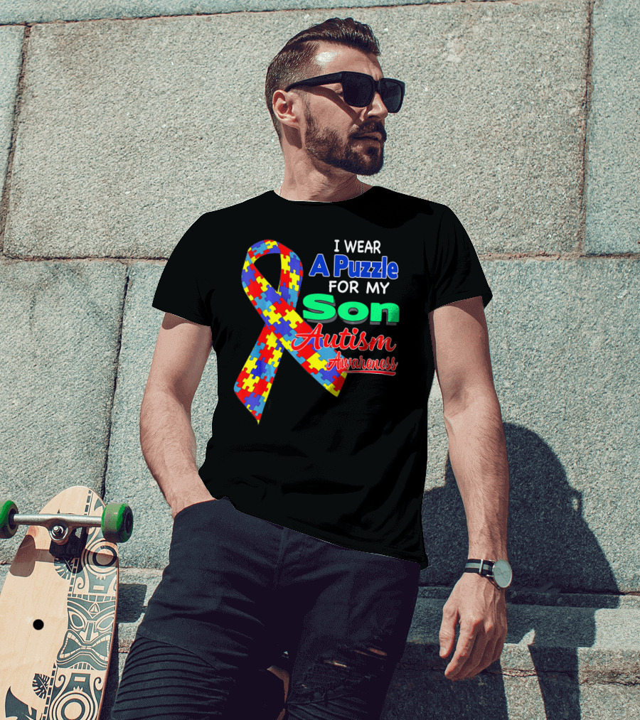 I Wear A Puzzle For My Son Autism Awareness T-Shirt