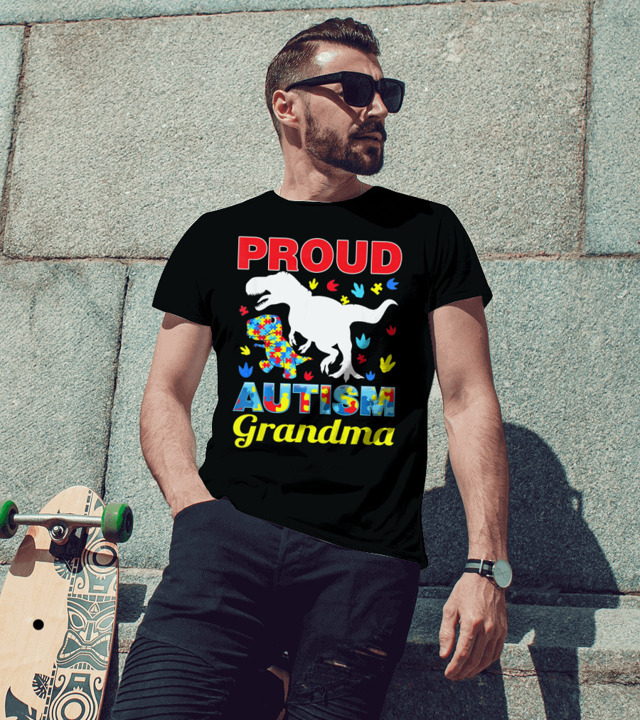 Proud Autism Grandma Dinosaur Puzzle T-Shirt