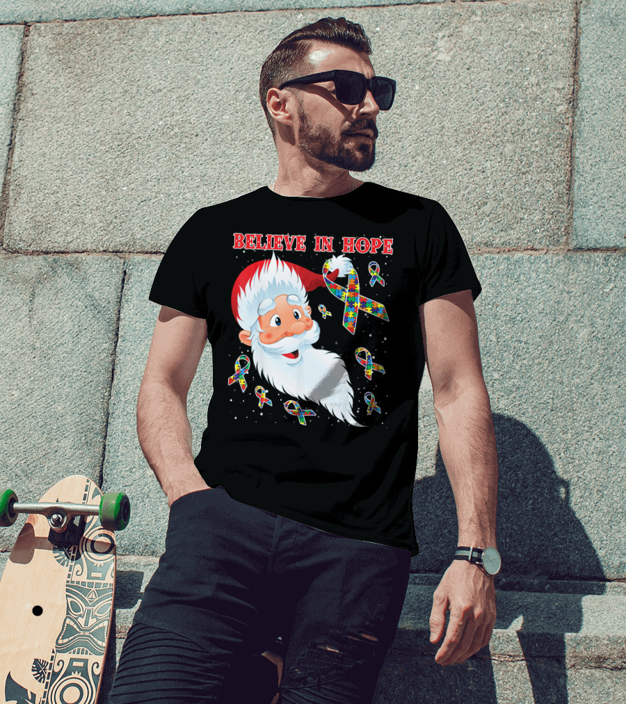 Believe In Hope Funny Santa Moon Autism Awareness T-Shirt