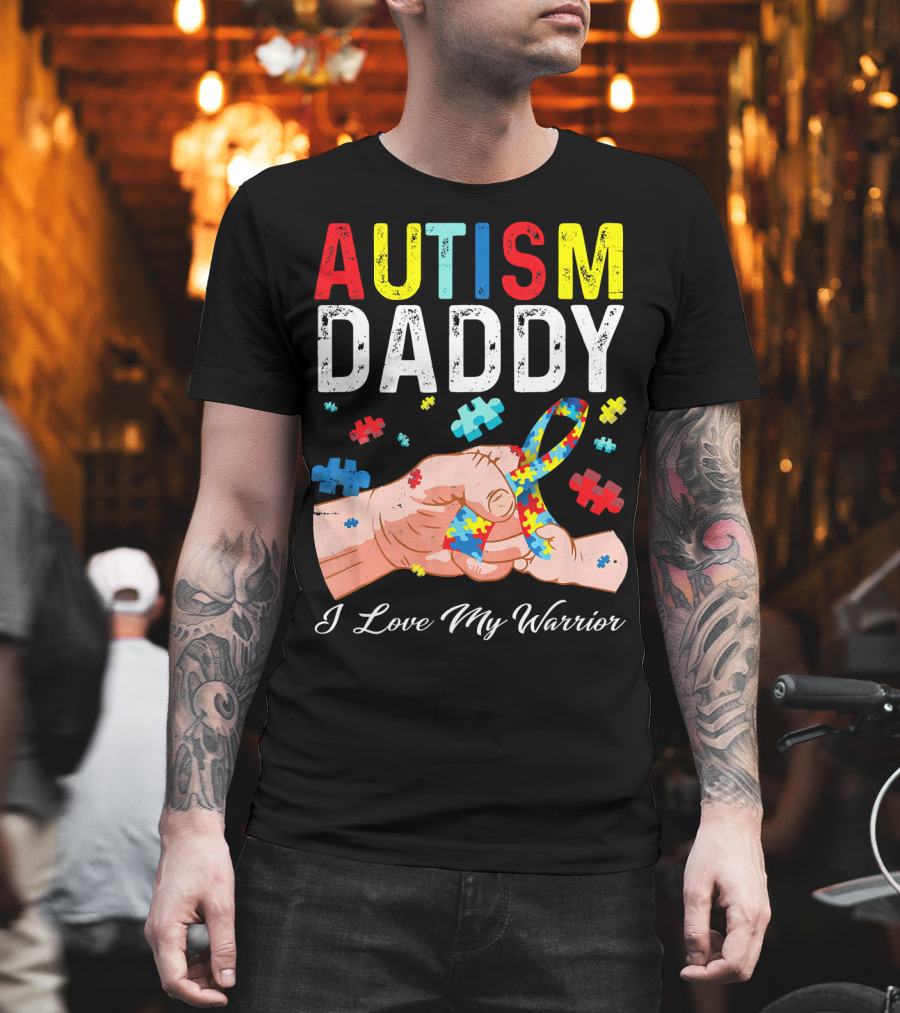 Autism Daddy I Love My Warrior Puzzle T-Shirt