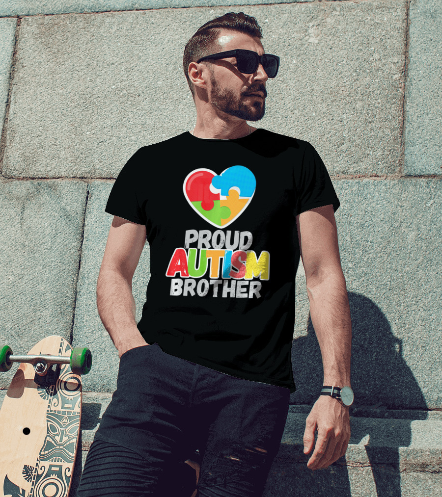Proud Autism Brother Heart Puzzle Autism Awareness T-Shirt