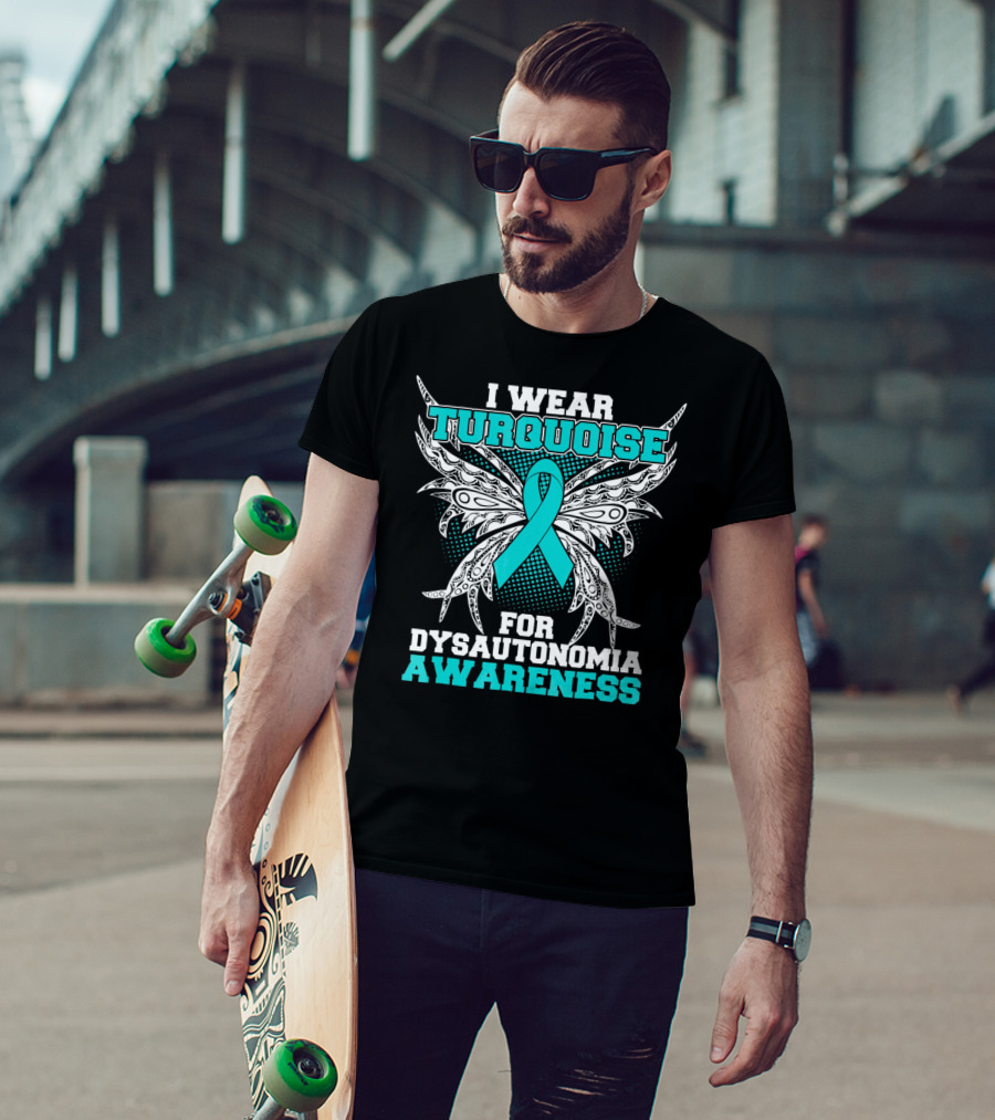 I Wear Turquoise Ribbon For Dysautonomia Awareness With Intricate Wing T-Shirt