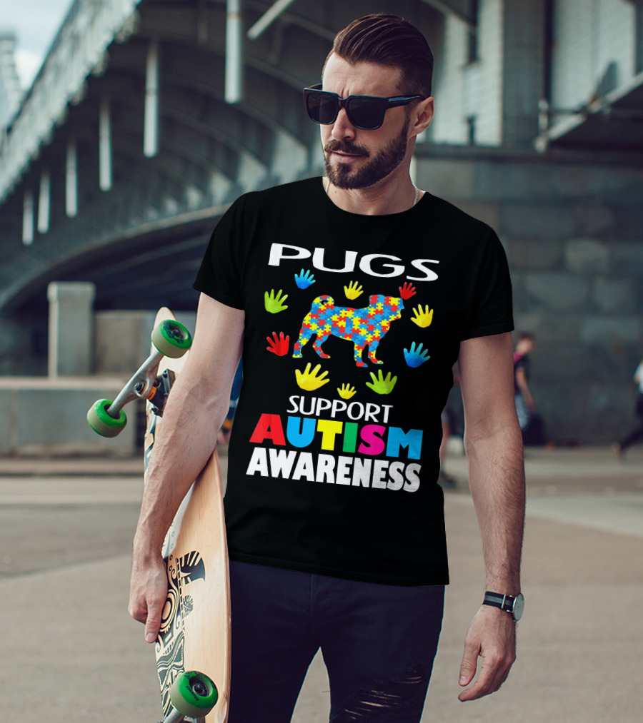 Pugs Support Autism Awareness Puzzle Handprints T-Shirt