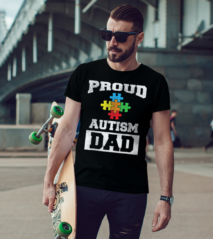Proud Autism Dad Puzzle Piece Autism Awareness T-Shirt