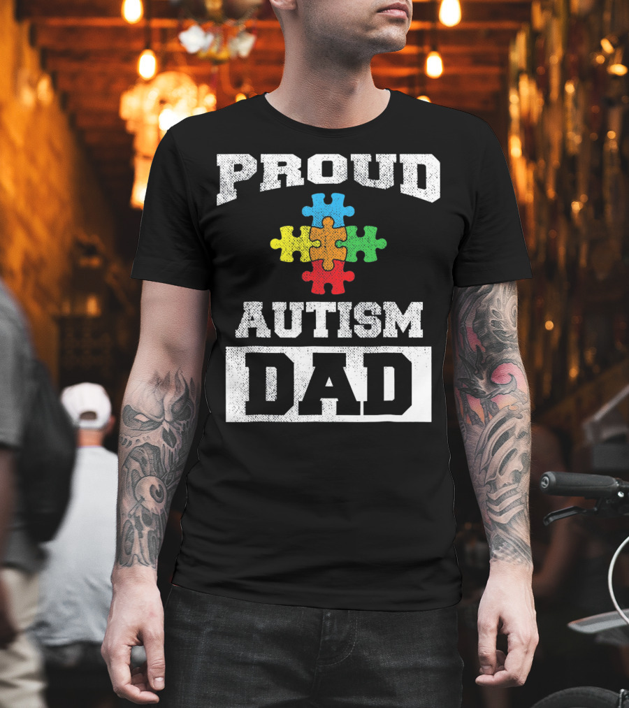 Proud Autism Dad Puzzle Piece Autism Awareness T-Shirt