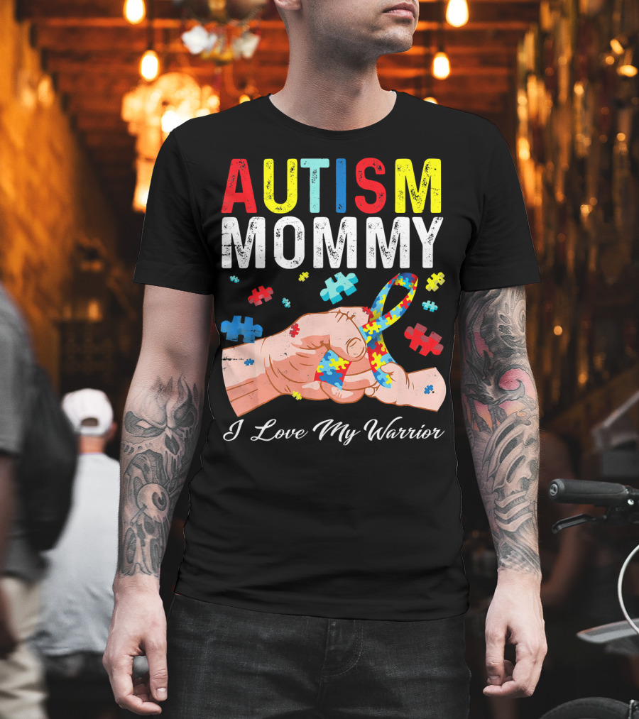 Autism Mommy I Love My Warrior Puzzle T-Shirt