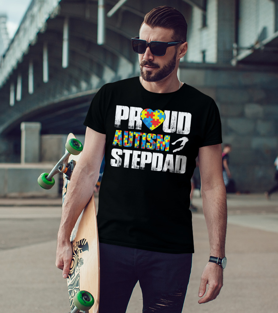 Proud Autism Stepdad Heart Puzzle T-Shirt
