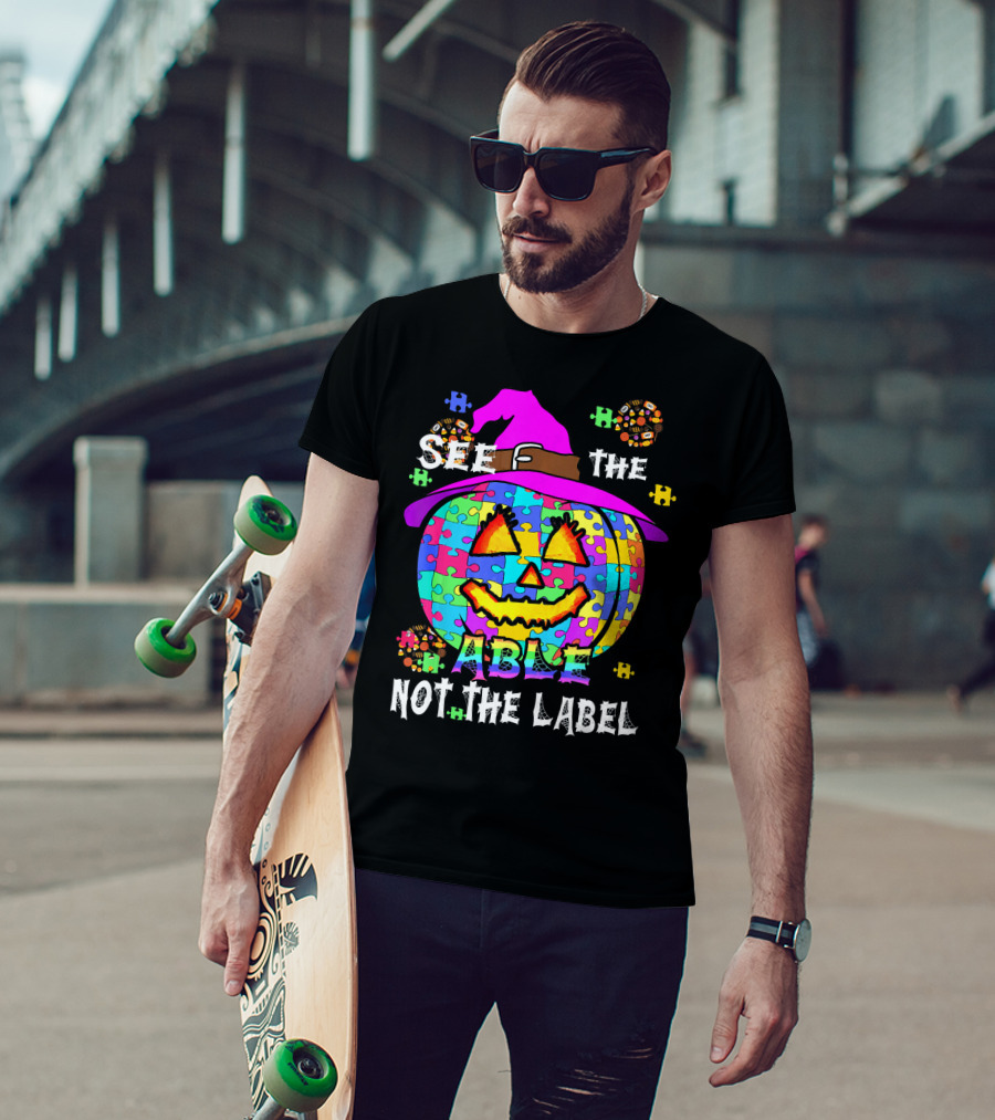 See The Able Not The Label Autism Awareness Pumpkin Puzzle Halloween T-Shirt