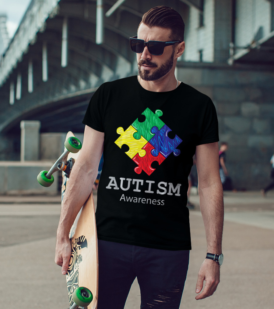 Autism Awareness Colorful Hand Drawn Puzzle Piece T-Shirt