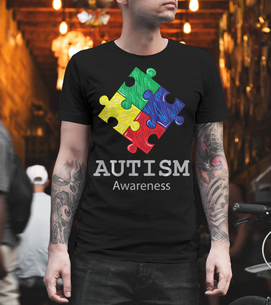 Autism Awareness Colorful Hand Drawn Puzzle Piece T-Shirt