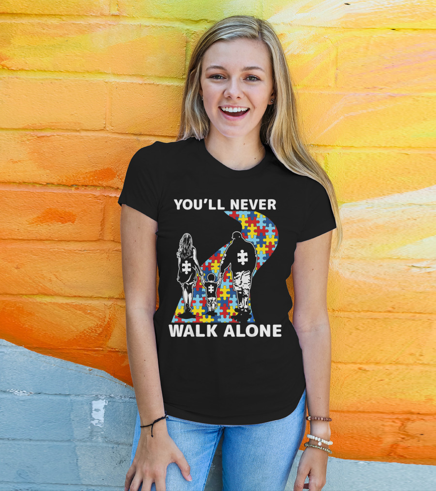 You'll Never Walk Alone Autism Awareness Family Puzzle Path T-Shirt