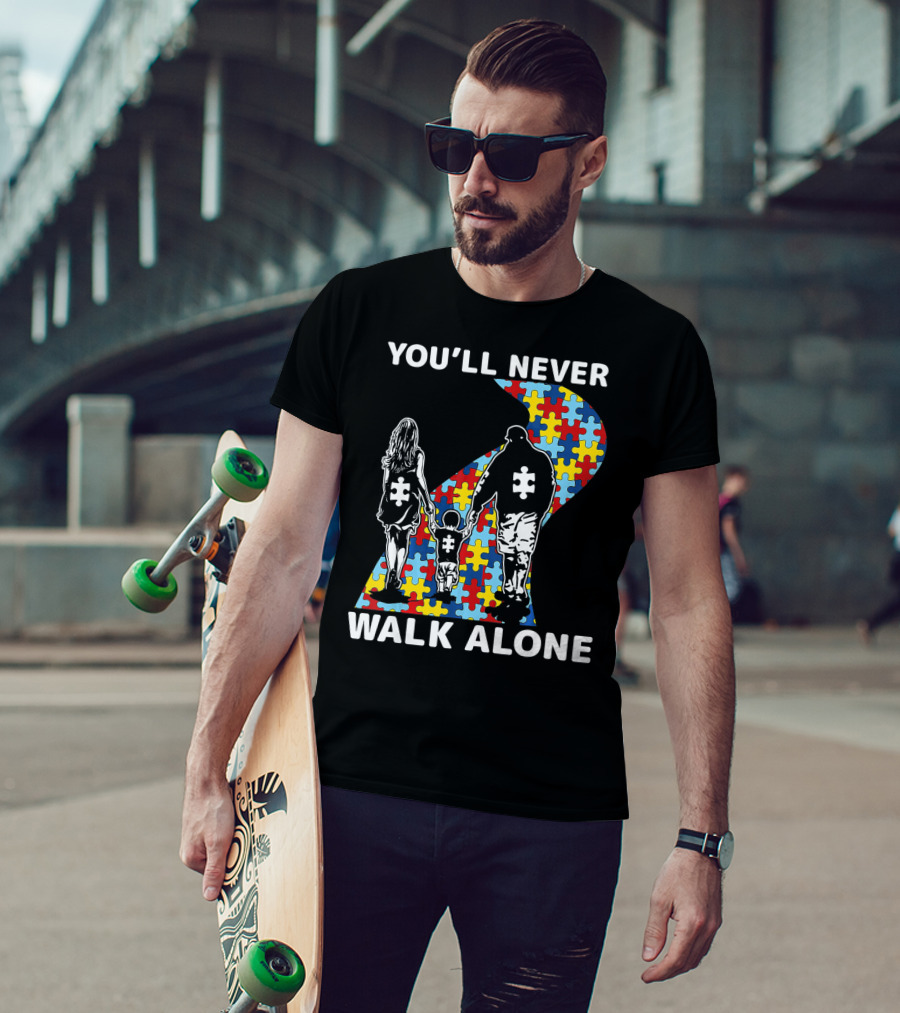 You'll Never Walk Alone Autism Awareness Family Puzzle Path T-Shirt