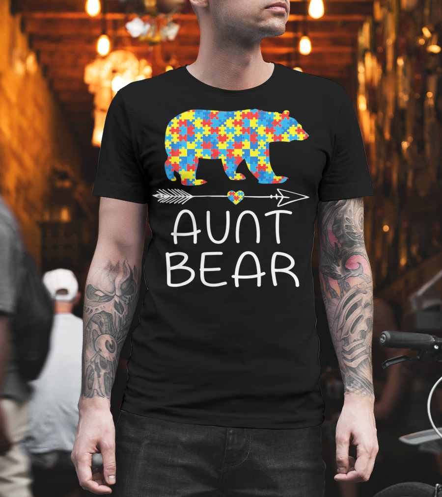 Aunt Bear Puzzle Autism Awareness T-Shirt