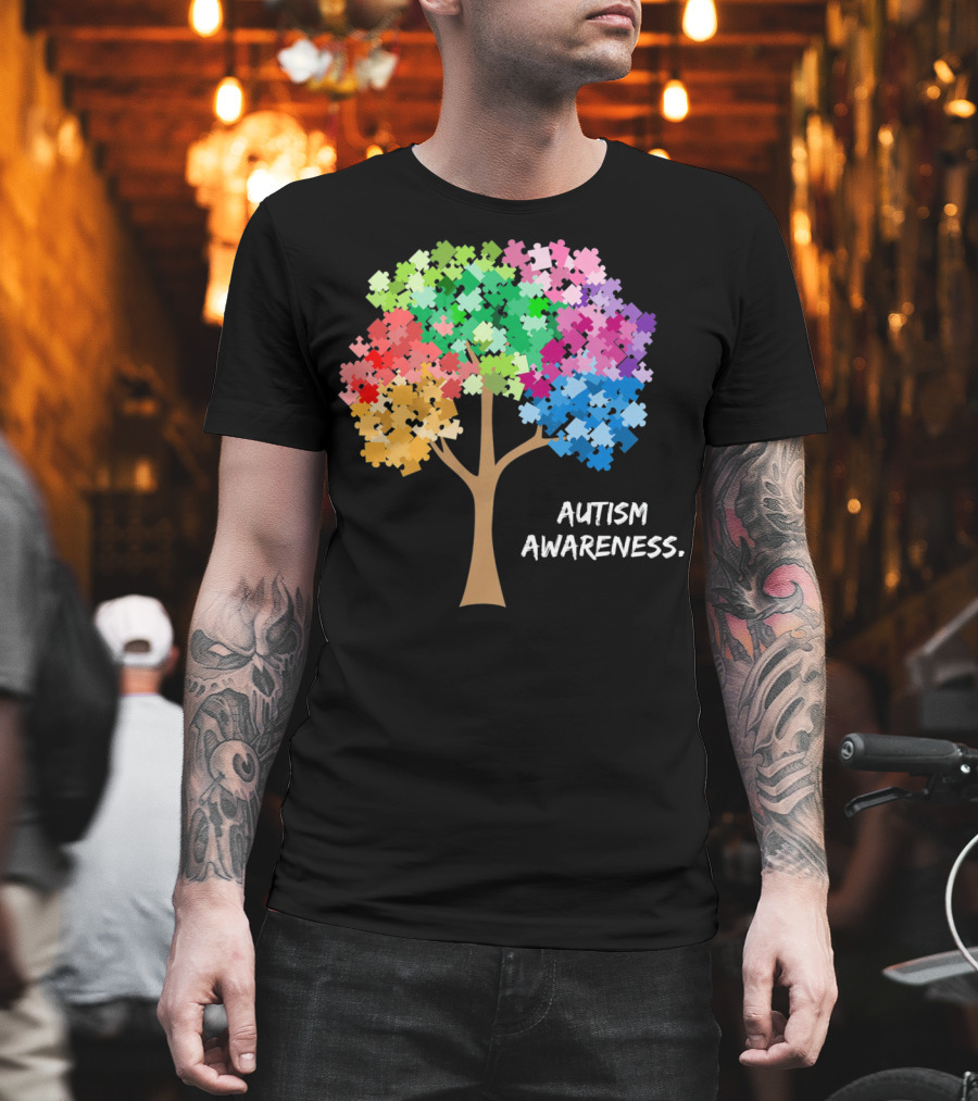 Autism Awareness Puzzles Tree Adults Rainbow T-Shirt