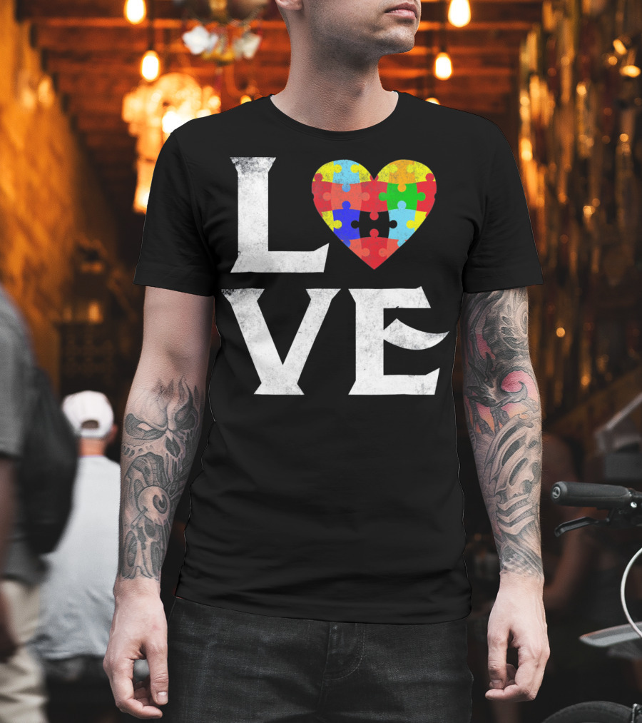Love Heart Puzzles Autism Awareness T-Shirt