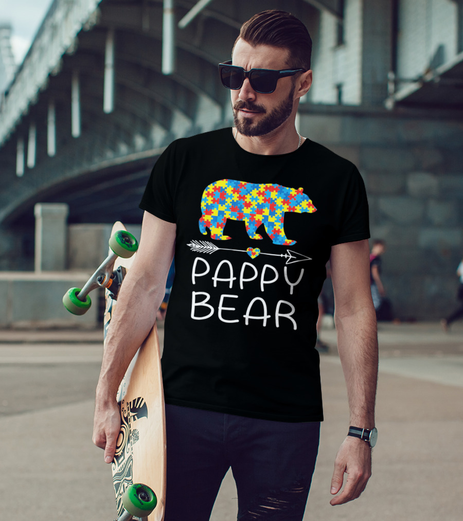 Pappy Bear Autism Awareness Puzzle Heart Arrow T-Shirt