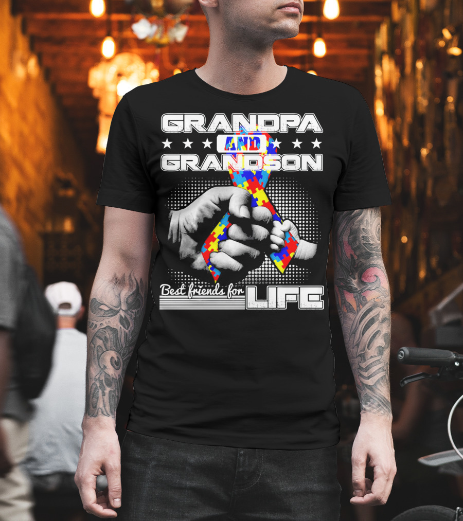 Grandpa and Grandson Best Friends for Life with Autism Puzzle T-Shirt