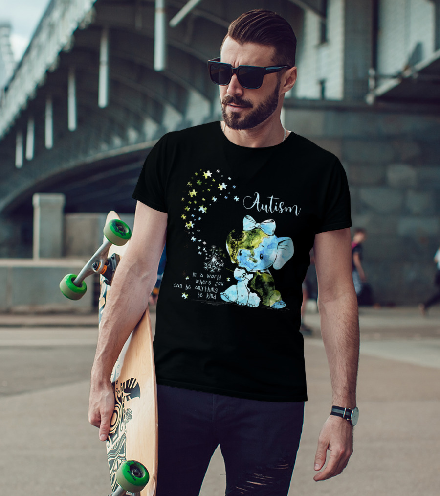 Autism Awareness Be Kind Elephant Dandelion Puzzle Pieces T-Shirt