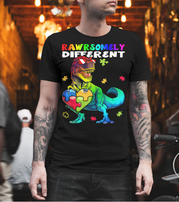 Rawrsomely Different Autism Awareness Dinosaur Puzzle Heart T-Shirt Rawrsomely Different Autism Awareness Dinosaur Puzzle Heart T-Shirt