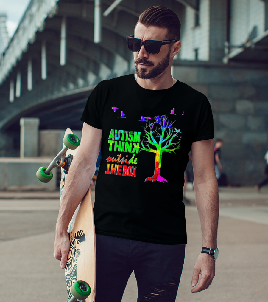 Autism Awareness Think Outside The Box Ribbon MomDadKid Autist T-Shirt