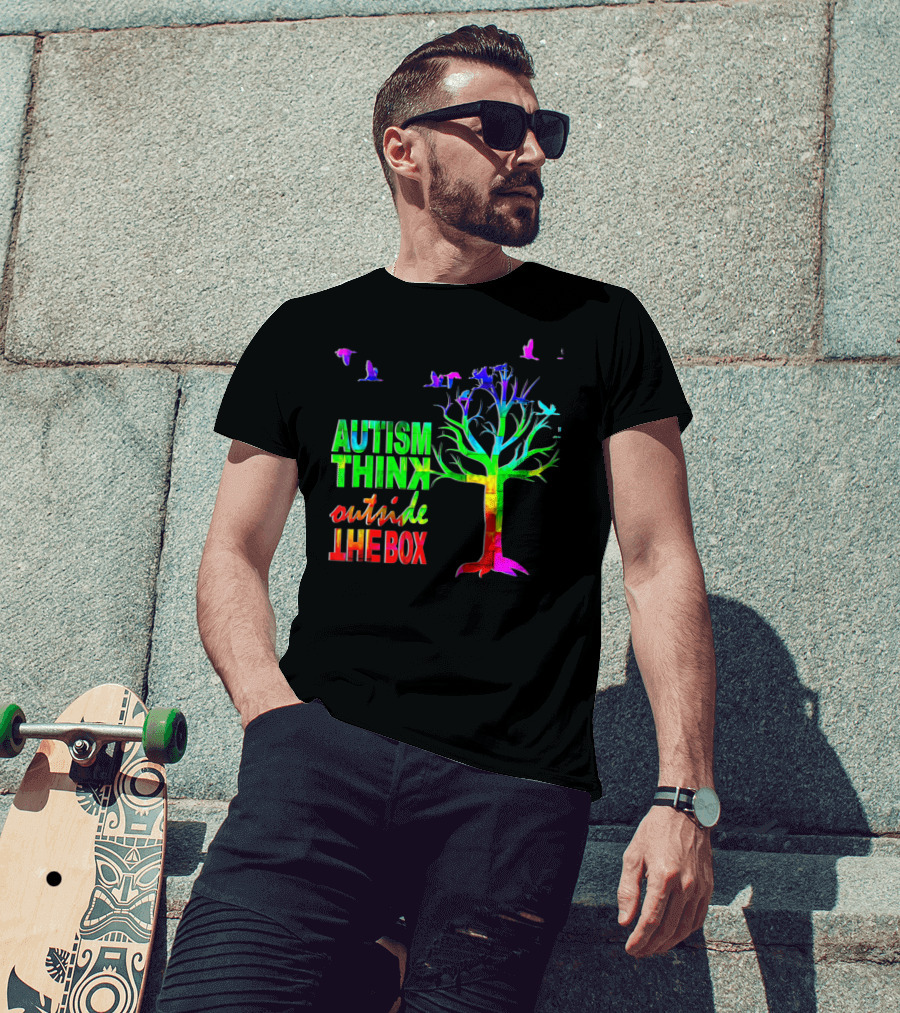 Autism Awareness Think Outside The Box Ribbon MomDadKid Autist T-Shirt