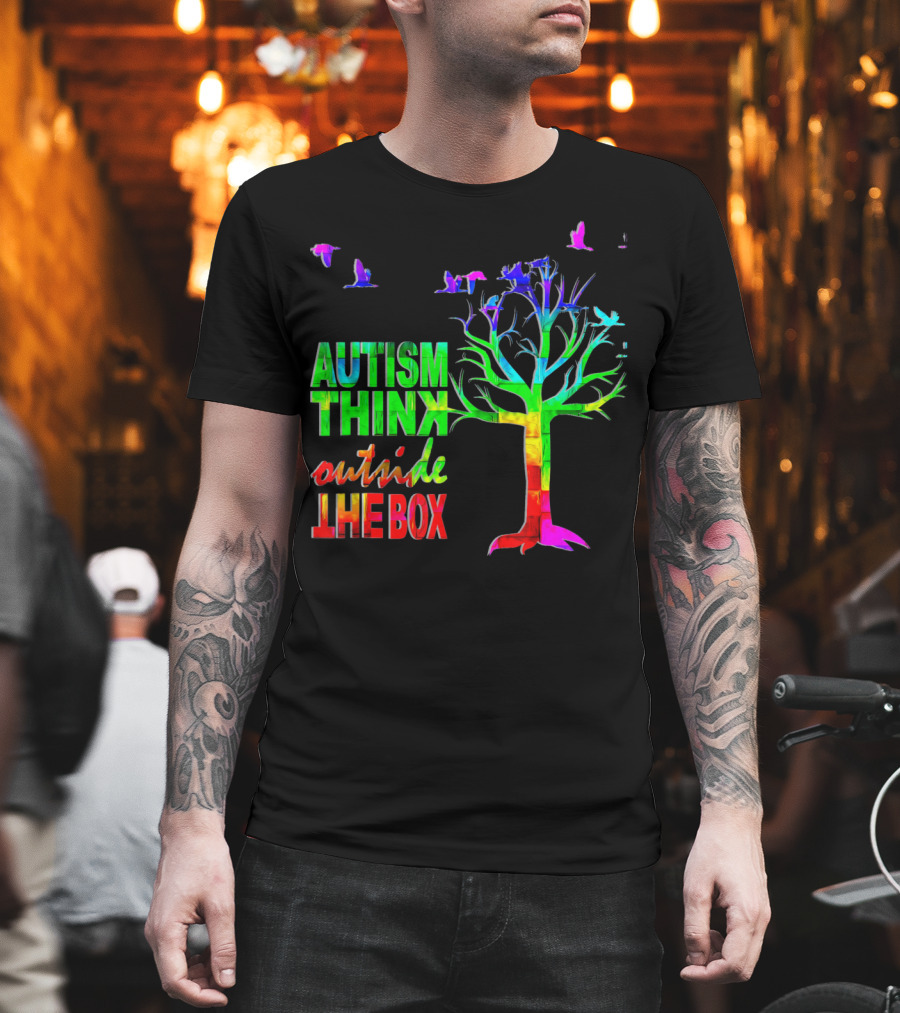 Autism Awareness Think Outside The Box Ribbon MomDadKid Autist T-Shirt