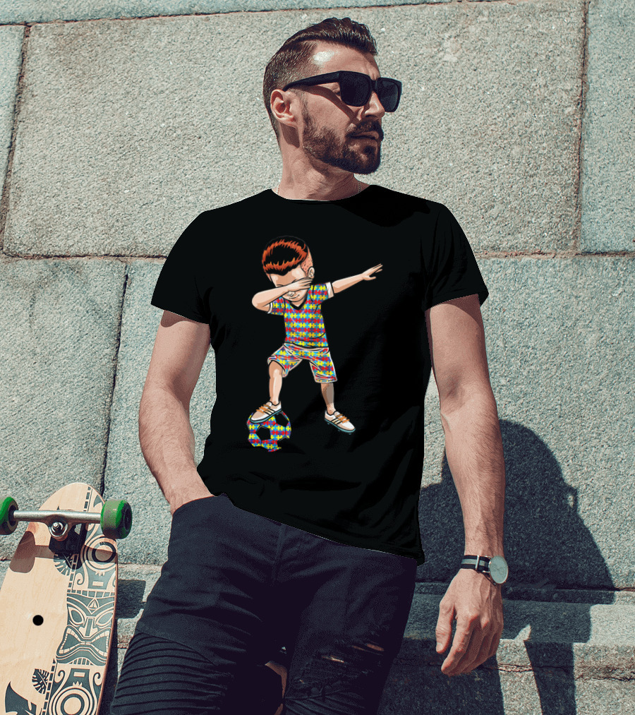 Dabbing Boy Soccer Autism Awareness Puzzle T-Shirt