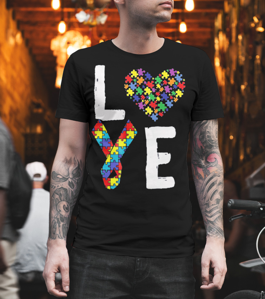 Love Autism Awareness DadK Heart Puzzle T-Shirt