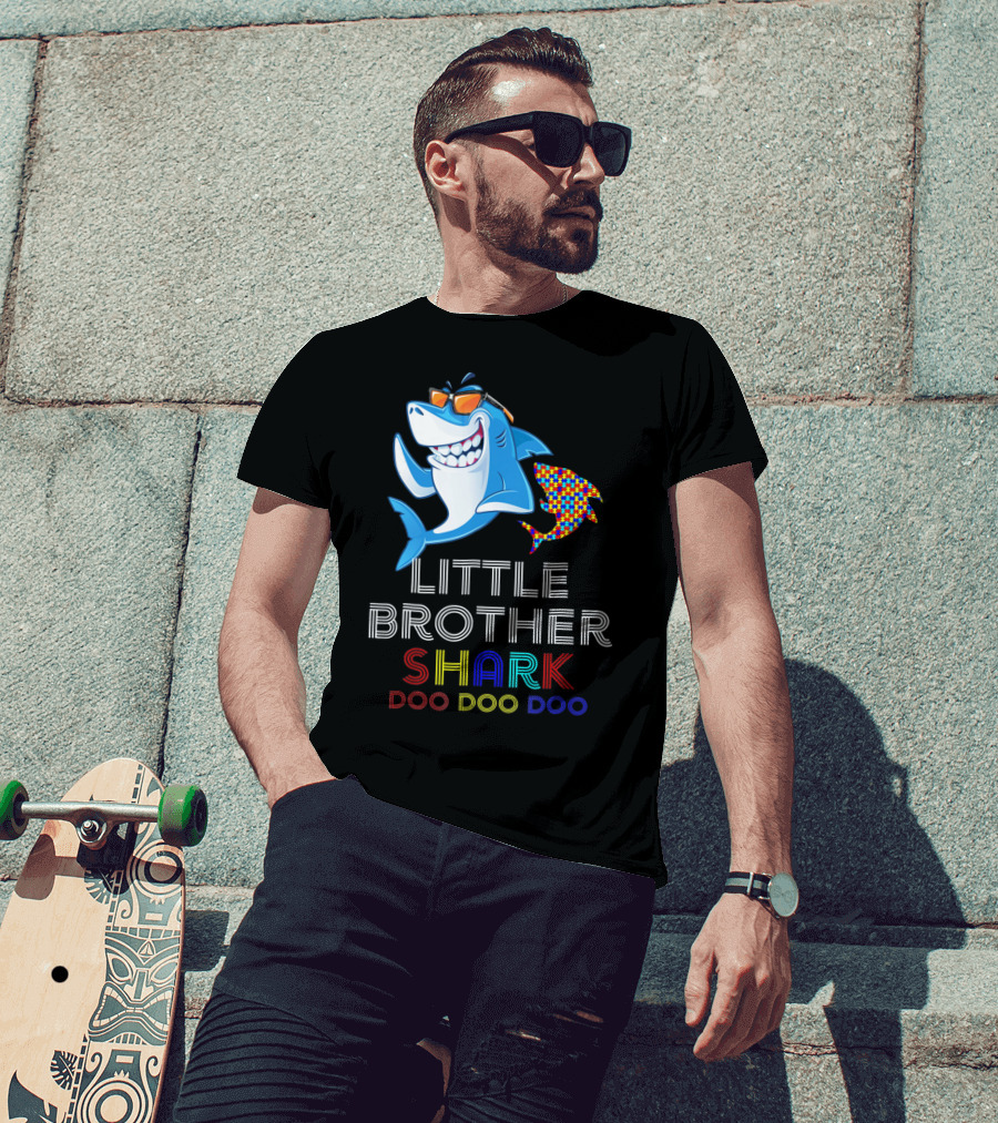 Little Brother Shark Autism Awareness Doo Doo Doo T-Shirt