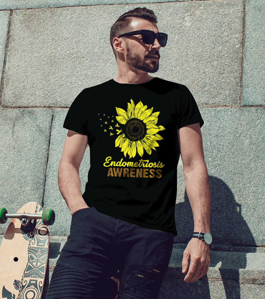 Endometriosis Awareness Yellow Ribbon Sunflower T-Shirt