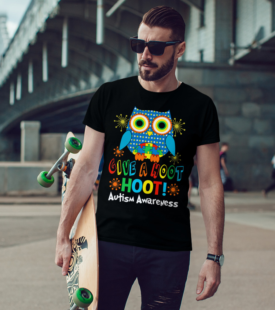 Give A Hoot Hoot Autism Awareness Owl Puzzle T-Shirt