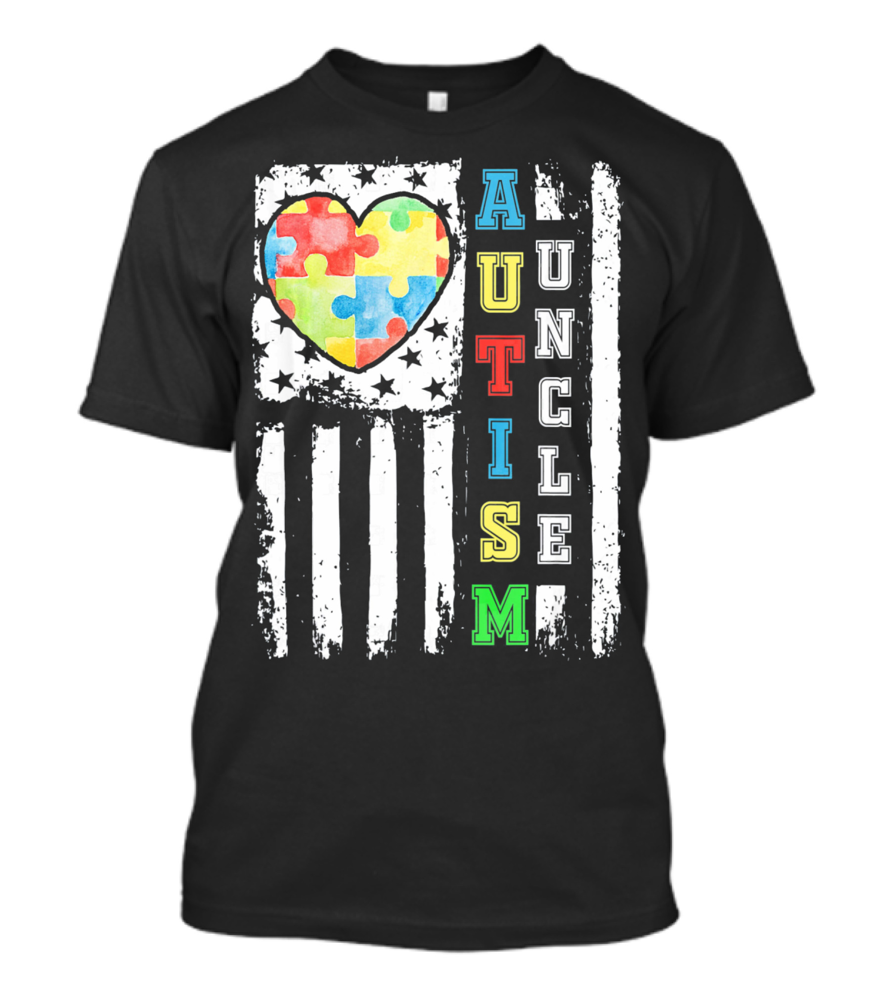 Autism Uncle US Flag Puzzle Heart T-Shirt
