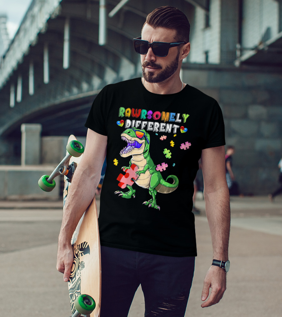 Rawrsomely Different Dinosaur Autism Awareness Puzzle T-Shirt