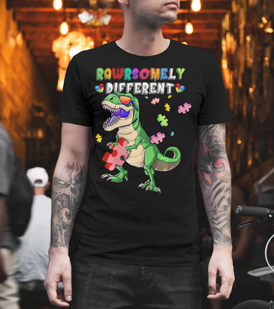 Rawrsomely Different Dinosaur Autism Awareness Puzzle T-Shirt
