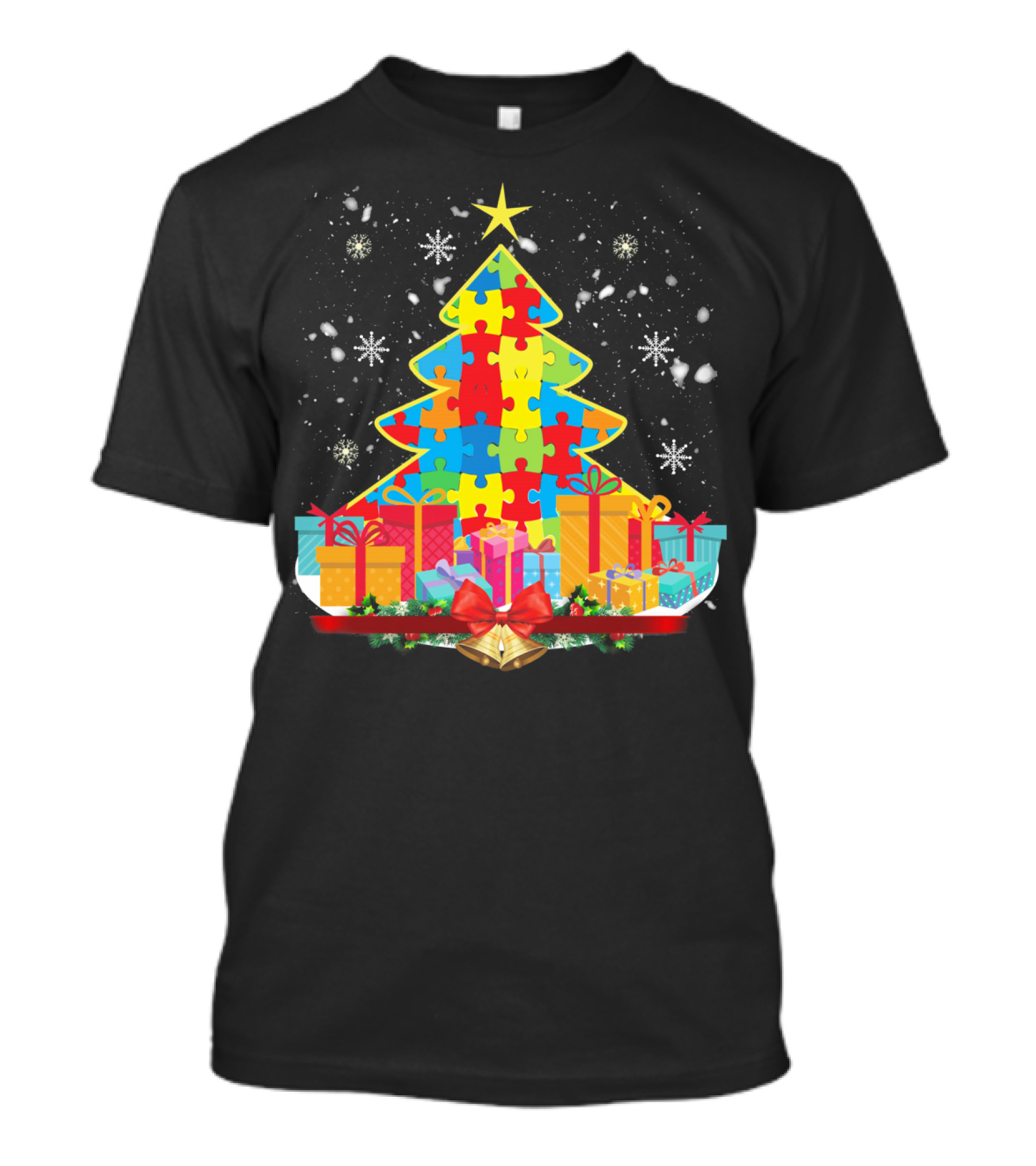 Christmas Tree Puzzle Pieces Autism Awareness T-Shirt