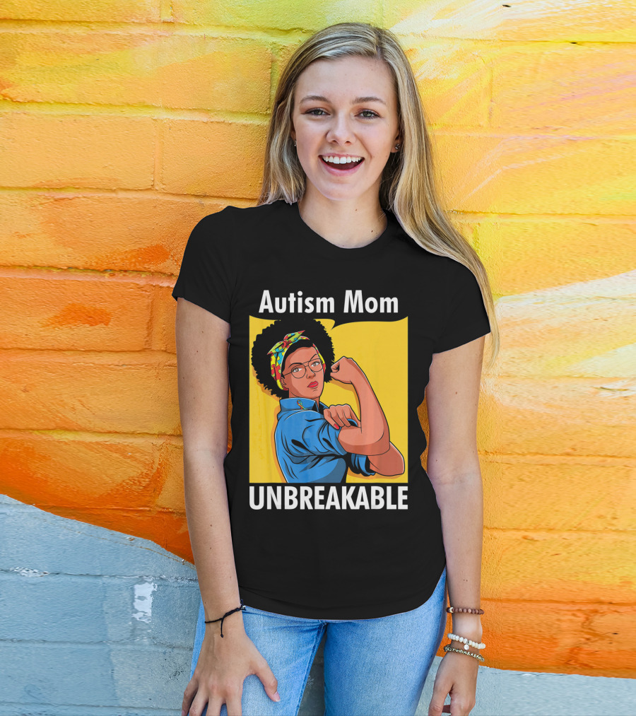 Autism Mom Unbreakable Afro Inspiring Woman Empowerment T-Shirt