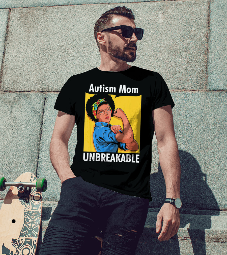 Autism Mom Unbreakable Afro Inspiring Woman Empowerment T-Shirt