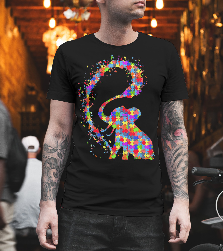 Elephant Puzzle Piece Autism Awareness Symbol Celebrating Neurodiversity T-Shirt