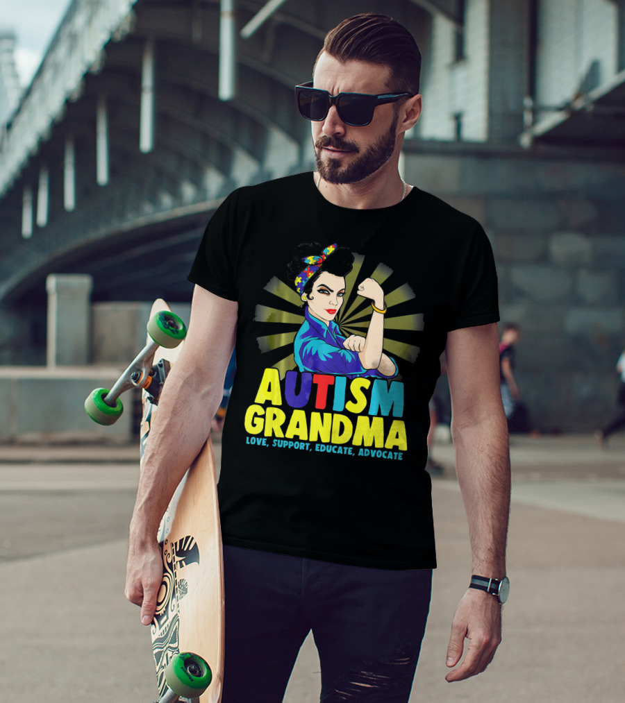 Autism Grandma Love Support Educate Advocate Retro Iconic T-Shirt