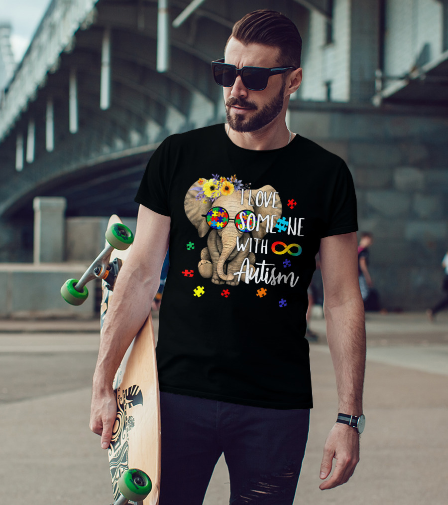 I Love Someone With Autism Hippie Elephant Puzzle Pieces Infinity T-Shirt